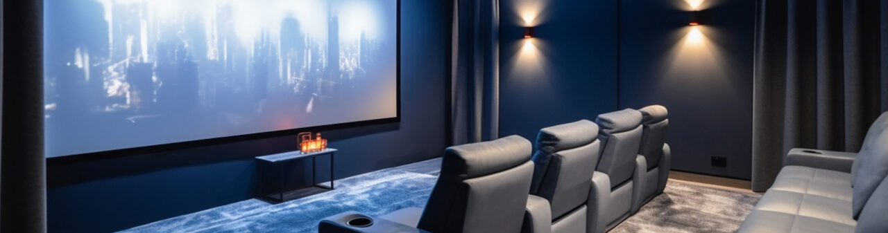 Heimkino mit Leinwand und Kinosesseln