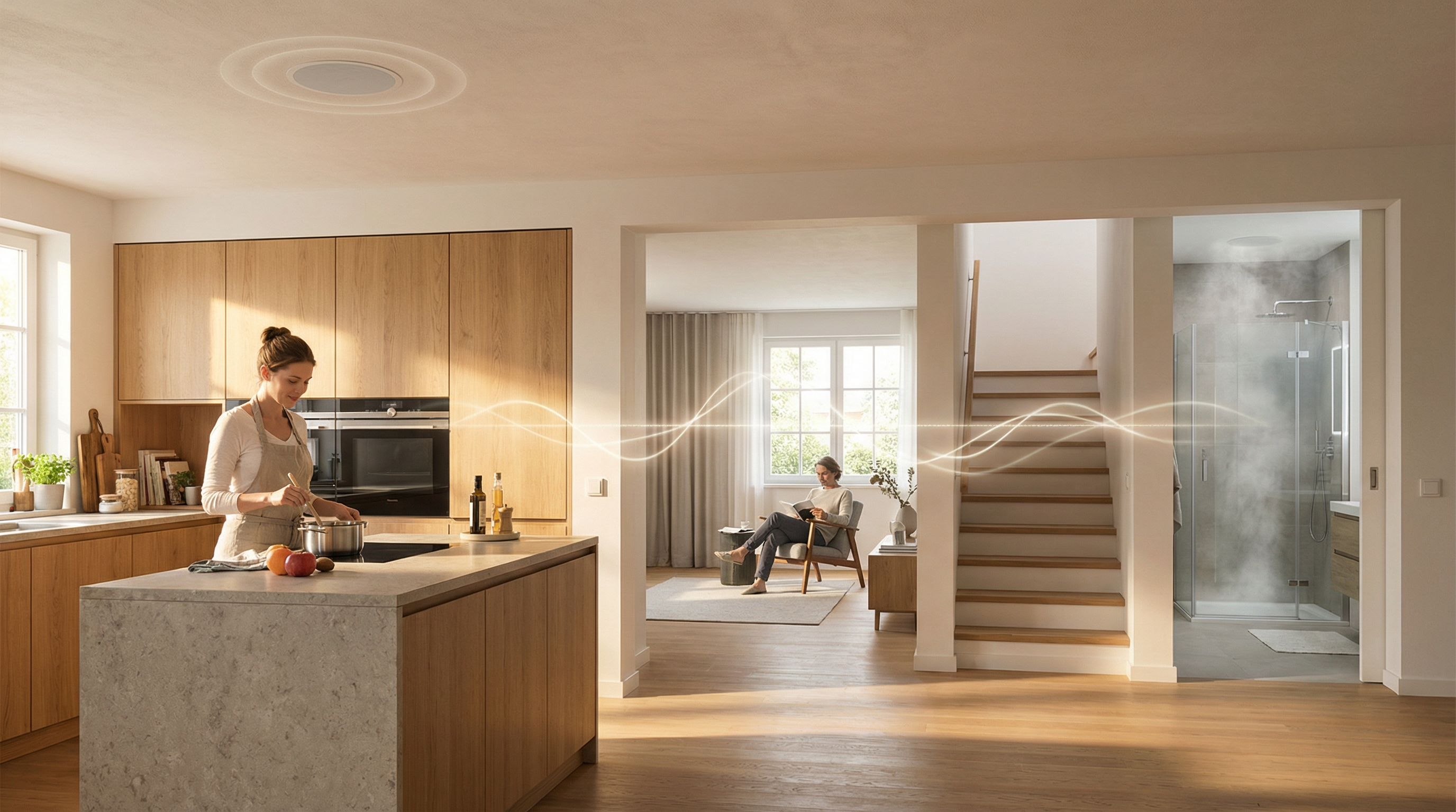 Multiroom-Audio in Küche, Wohnzimmer und Bad